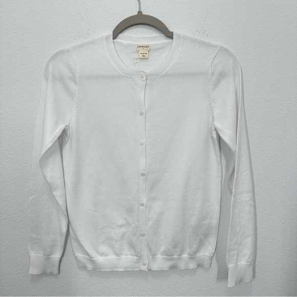 J. Crew Crewcuts Girls Cardigan Size XL 12-14 Crisp Bright White Cotton Summer - Picture 1 of 5